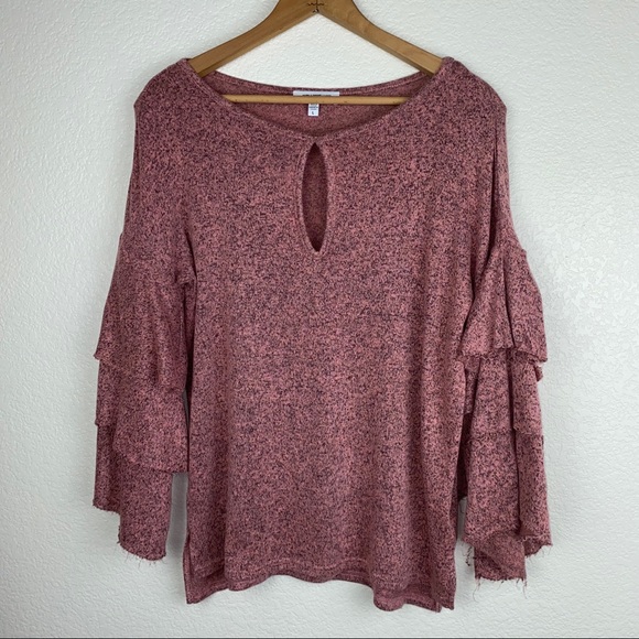 William Rast Ruffle Sleeve Knit Keyhole Sweater - Picture 3 of 8